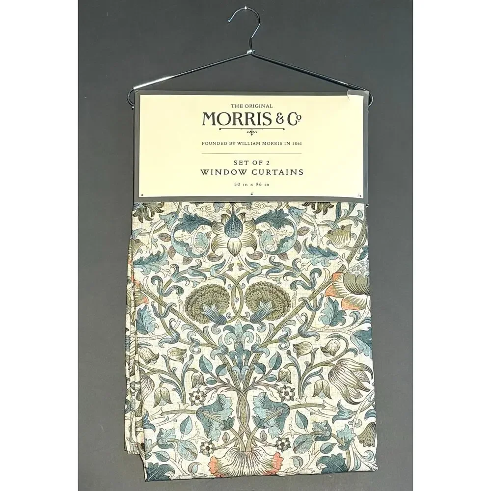 William Morris & Co. Window Curtains Panels Lodden Set Pair 50 X 96” Blue Drapes